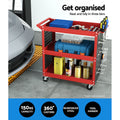 Giantz 3-Tier Tool Cart Storage Trolley Red Pegboard Hooks