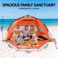 Weisshorn Beach Tent 3-4 Person Pop Up Sun Shade UPF 50 Automatic Outdoor Orange