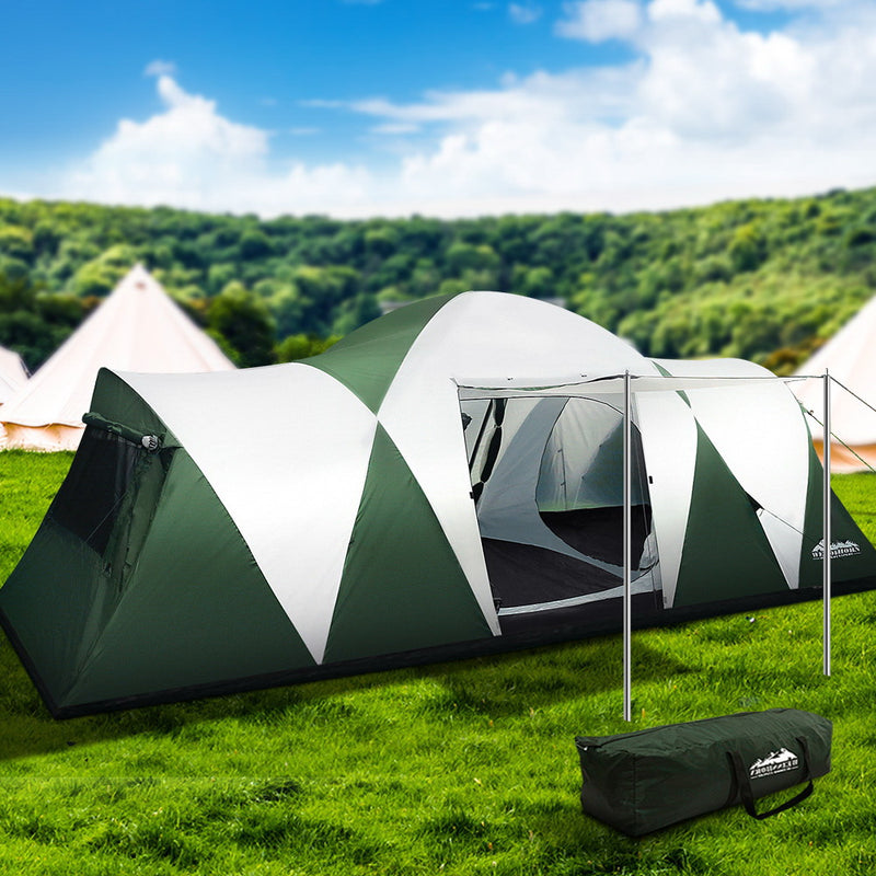 Weisshorn 12 Person Camping Tent 3 Room Green Family Hiking