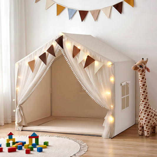 Keezi Kids Play Tent 144cm Star Lights Windows Flag Playhouse