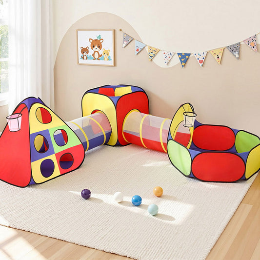 Keezi Kids Play Tent Pop Up Teepee Ball Pit Crawl Tunnel Basketball