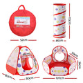 Keezi Kids Pop Up Tent Playhouse Teepee Ball Pit Basketball Hoop Red