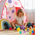 Keezi Kids Pop Up Tent Playhouse Teepee Ball Pit Basketball Hoop Red