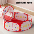 Keezi Kids Pop Up Tent Playhouse Teepee Ball Pit Basketball Hoop Red