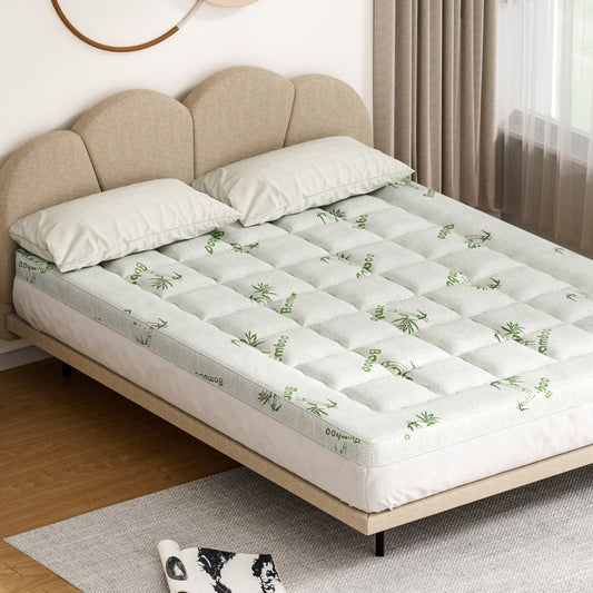 Giselle Bamboo Mattress Topper Queen 7.5cm Pillowtop 45cm Deep Pocket
