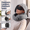 Wanderlite Hooded Travel Neck Pillow for Airplane Memory Foam with Eye Mask Earplugs, Dark Grey