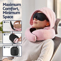 Wanderlite Hooded Travel Neck Pillow for Airplane Memory Foam with Eye Mask Earplugs, Pink