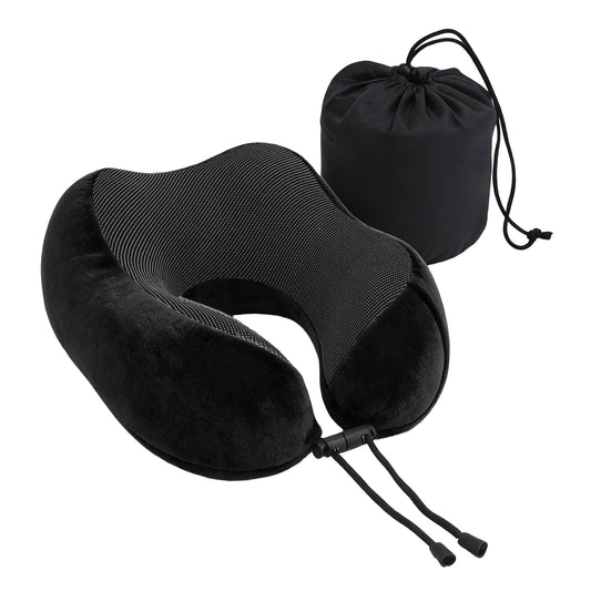 Wanderlite Travel Pillow for Airplanes Memory Foam Neck Pillows for Traveling, Soft & Washable Cover with Storage Bag, Portable Plane Accessories for Airplanes Offices Cars, Black