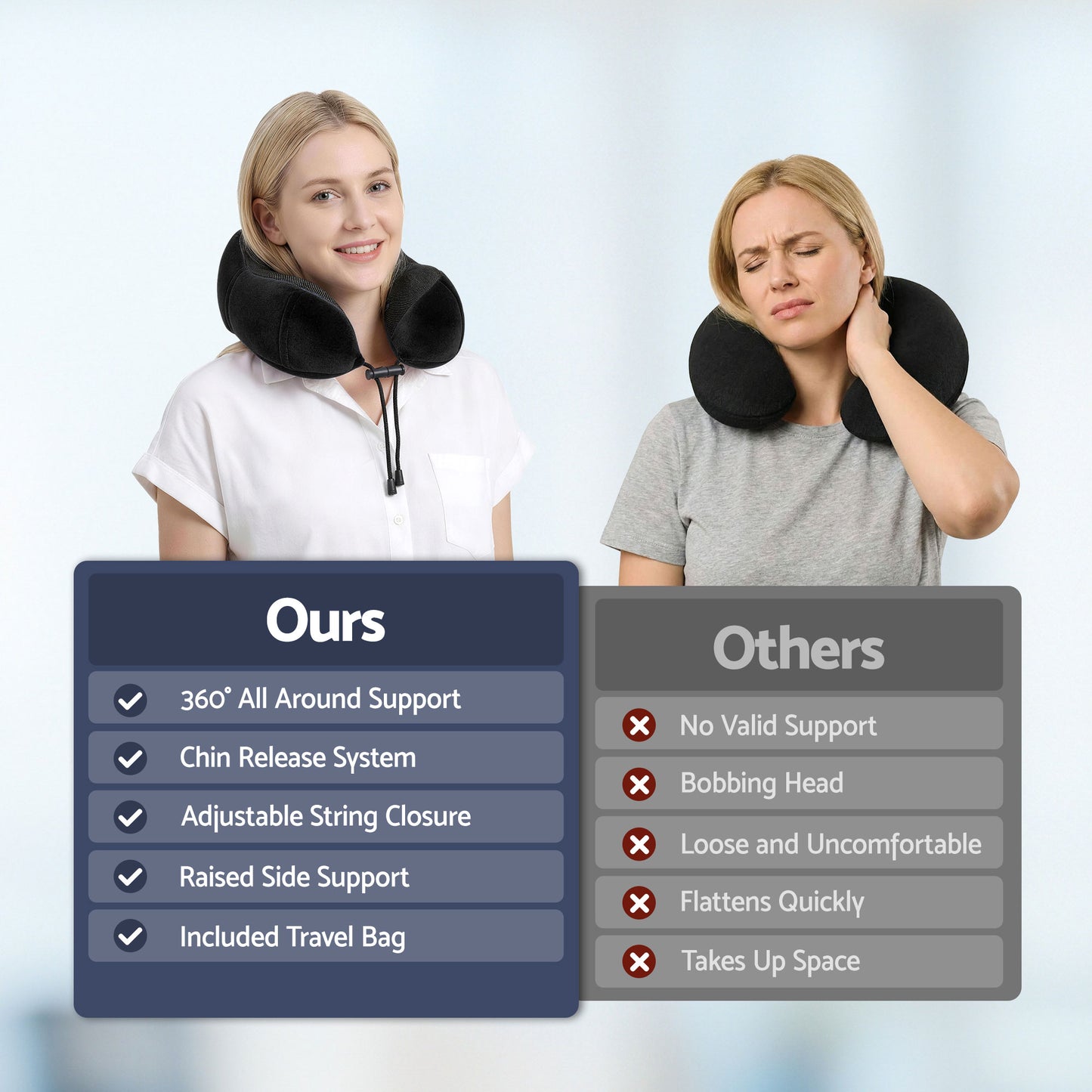 Wanderlite Travel Pillow for Airplanes Memory Foam Neck Pillows for Traveling, Soft & Washable Cover with Storage Bag, Portable Plane Accessories for Airplanes Offices Cars, Black