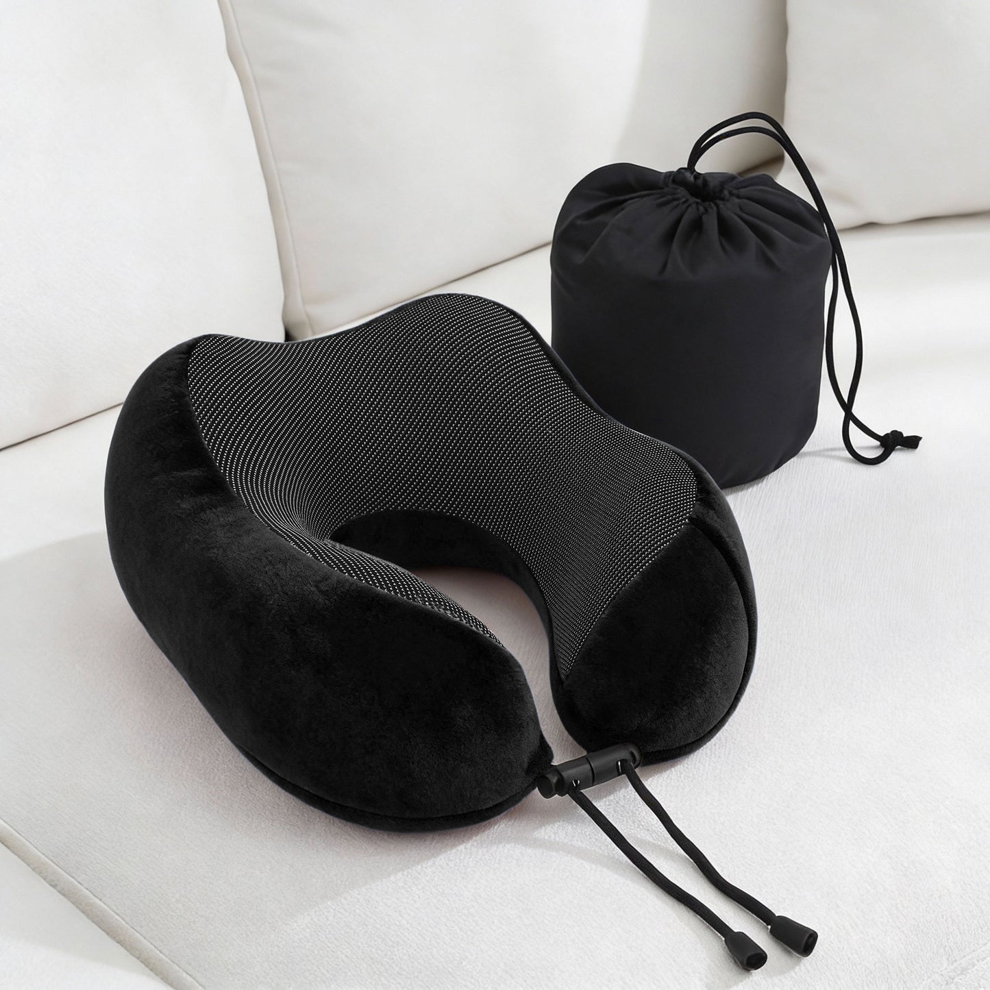 Wanderlite Travel Pillow for Airplanes Memory Foam Neck Pillows for Traveling, Soft & Washable Cover with Storage Bag, Portable Plane Accessories for Airplanes Offices Cars, Black