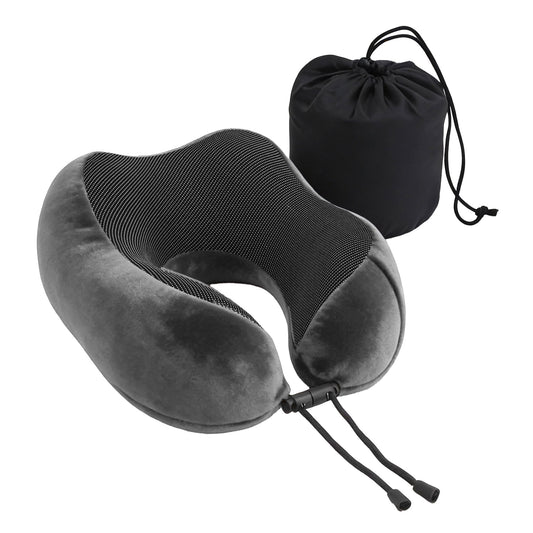 Wanderlite Memory Foam Travel Neck Pillow with Washable Cover Grey