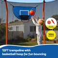 Everfit 12FT Kids Trampoline Rectangle Rebounder with Basketball Set Blue