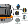 Everfit 10FT Trampoline with Ladder Enclosure Safety Net Orange