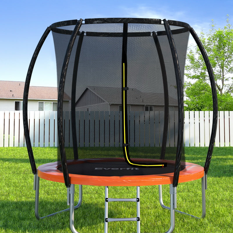 Everfit 6FT Trampoline Kids Ladder Enclosure Safety Net Orange