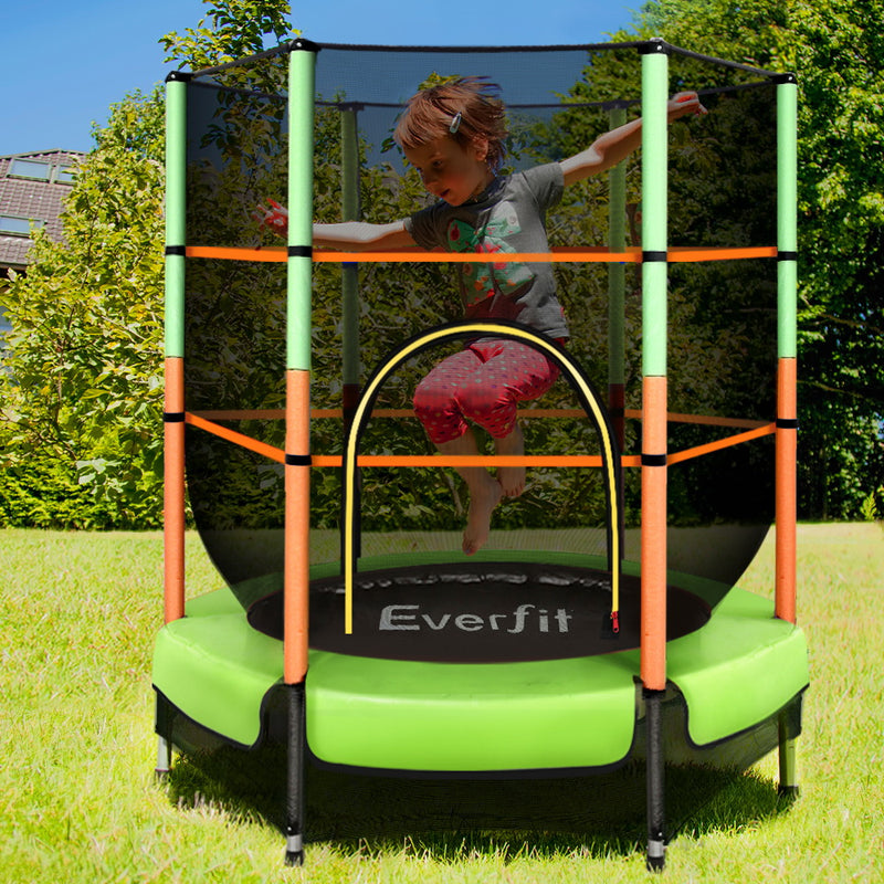 Everfit 4.5FT Trampoline Kids with Enclosure Safety Net Green