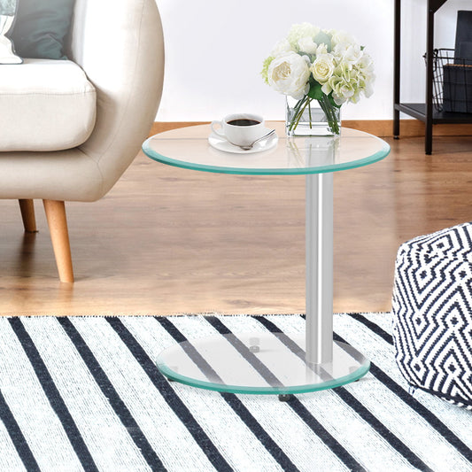 Artiss Oval Coffee Table 45cm Tempered Glass Cafe Side End