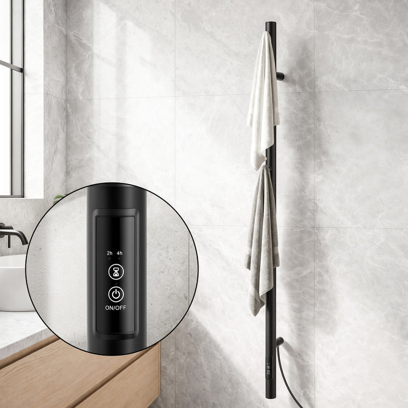 Devanti Heated Towel Rail Timer Electric Warmer Vertical Black