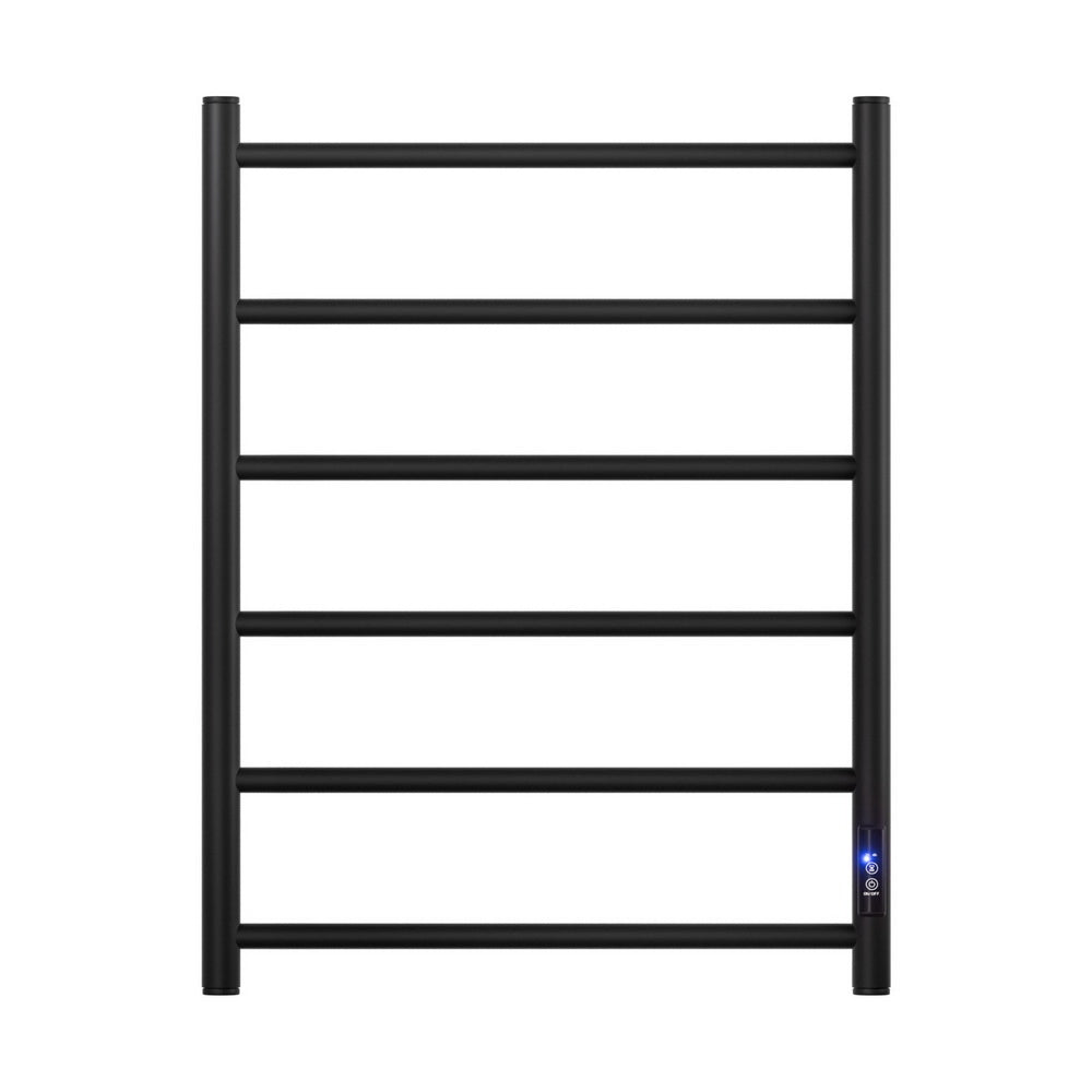Devanti Heated Towel Rail 6 Round Bars  with Timer Electric Heater Warmer Rack