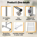 Devanti 10-Bar Freestanding Heated Towel Rail 3-5 Mins Fast Heating Electric Towel Warmer for Bathroom Winter Drying Stainless Steel Plug In 100W