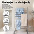 Devanti 10-Bar Freestanding Heated Towel Rail 3-5 Mins Fast Heating Electric Towel Warmer for Bathroom Winter Drying Stainless Steel Plug In 100W