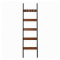 Devanti 5-Tier Blanket Ladder with Anti-Tip Kit, Towel Rack for Bathroom, Quilt Rack with 5 Hooks for Clothes and Bags, Black Metal and Rustic Wood Leaning Ladder Shelf, 44x160cm