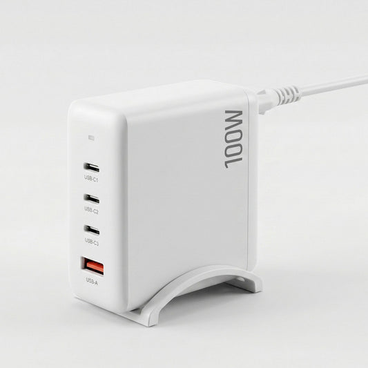 Devanti 100W USB-C Fast Charger 4 Port GaN Desktop Station White