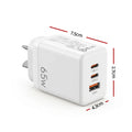 Devanti USB C Charger 65W Fast Charger 3 Port PD Wall Adapter White