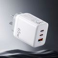 Devanti USB C Charger 65W Fast Charger 3 Port PD Wall Adapter White