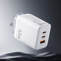 Devanti USB C Charger 65W Fast Charger 3 Port PD Wall Adapter White