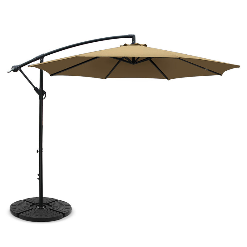 Instahut 3m Cantilever Umbrella Beige w/Base Outdoor Garden Patio