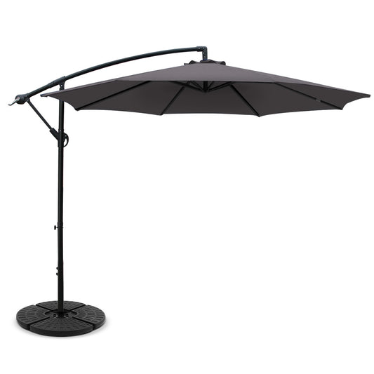 Instahut 3m Cantilever Umbrella Charcoal w/Base Outdoor Patio