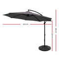 Instahut 3m Cantilever Umbrella Charcoal w/Base Outdoor Patio
