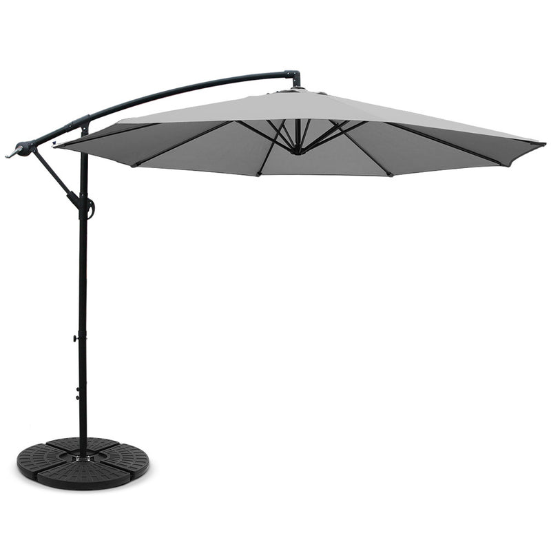 Instahut 3m Cantilever Umbrella Grey w/Base Outdoor Patio