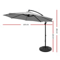Instahut 3m Cantilever Umbrella Grey w/Base Outdoor Patio