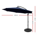 Instahut 3m Cantilever Umbrella Navy w/Base Garden Patio