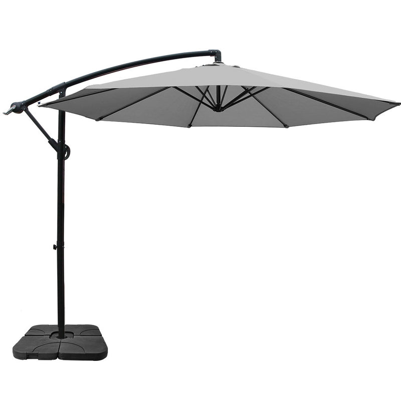 Instahut 3M Cantilever Umbrella UV Grey 50x50cm Base Garden