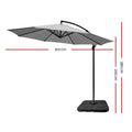 Instahut 3M Cantilever Umbrella UV Grey 50x50cm Base Garden
