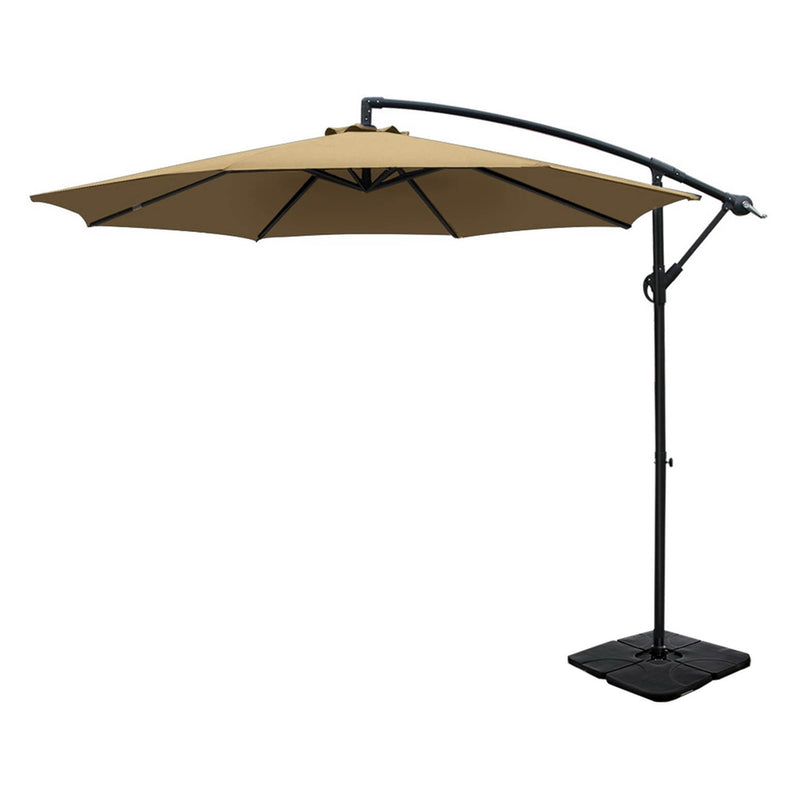 Instahut 3m Cantilever Umbrella w/Base Beige Outdoor Patio