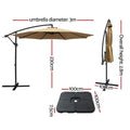 Instahut 3m Cantilever Umbrella w/Base Beige Outdoor Patio