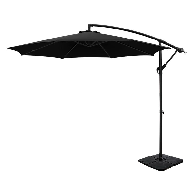 Instahut 3m Cantilever Umbrella Black Outdoor Patio Garden Beach Base