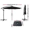 Instahut 3m Cantilever Umbrella Black Outdoor Patio Garden Beach Base