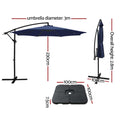 Instahut 3m Cantilever Umbrella w/Base Navy Beach Patio Parasol
