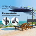 Instahut 3m Cantilever Umbrella w/Base Navy Beach Patio Parasol