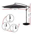 Instahut 3m Cantilever Umbrella Charcoal Outdoor Patio Garden Beach