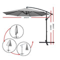Instahut 3m Cantilever Umbrella Outdoor Garden Patio Beach Grey