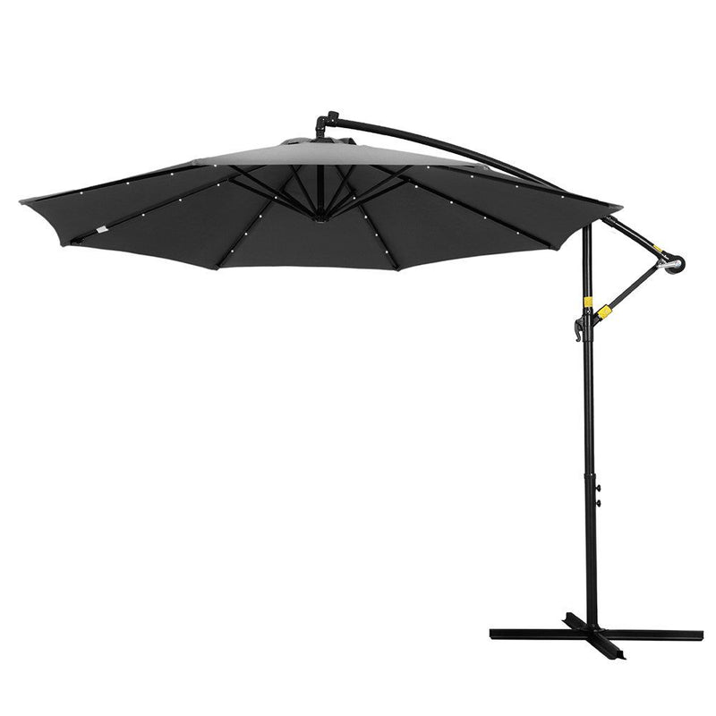 Instahut 3M Cantilever Umbrella LED Charcoal Garden Patio Shade