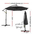 Instahut 3M Cantilever Umbrella LED Charcoal Garden Patio Shade