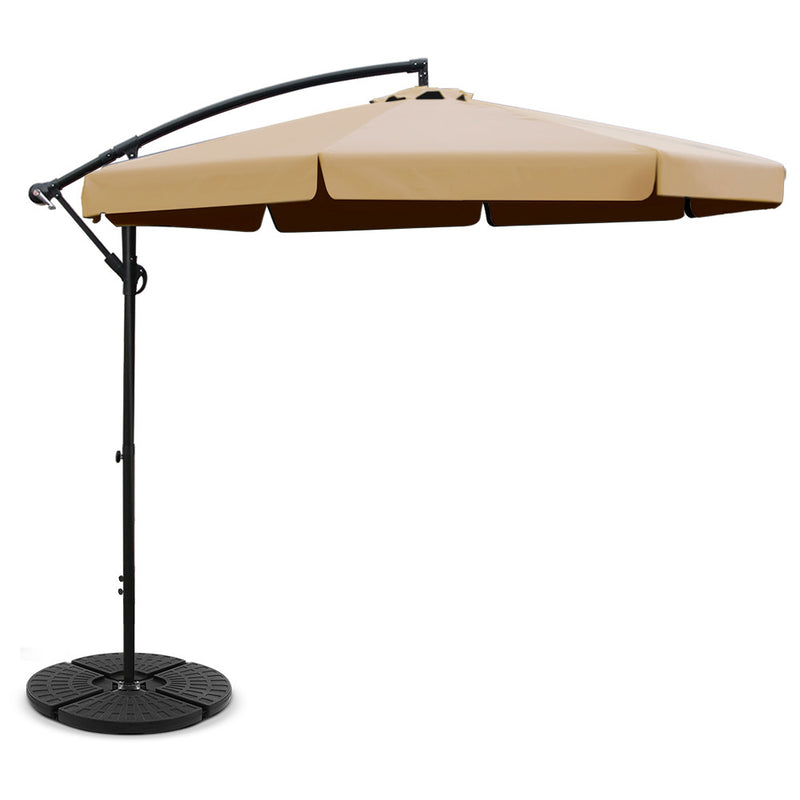 Instahut 3m Cantilever Umbrella Beige w/Base Garden Patio