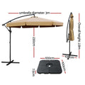Instahut 3m Cantilever Umbrella with Base Beige Garden Patio