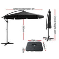 Instahut 3m Cantilever Umbrella Black Outdoor Patio Garden Base